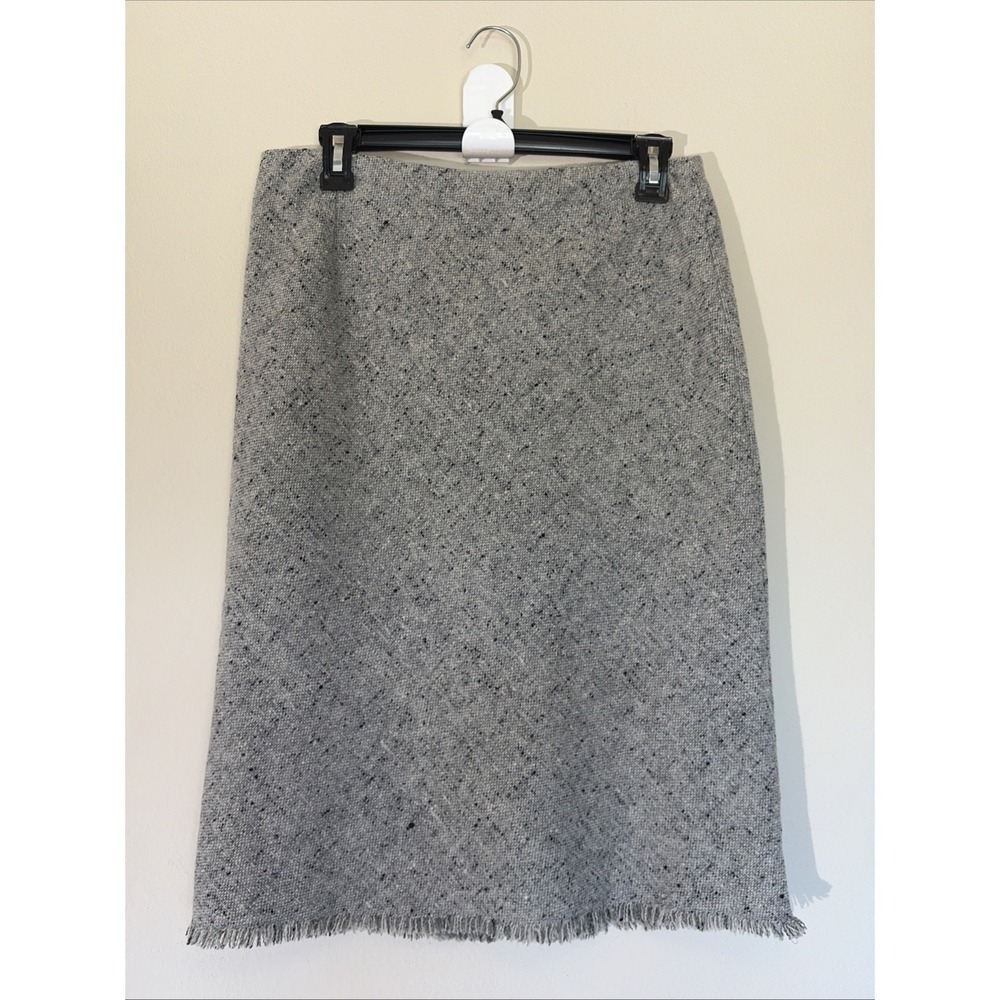 Territory‎ Ahead Gray Grey Tweed Fringe Hem Wool Straight Pencil Skirt Womens 8